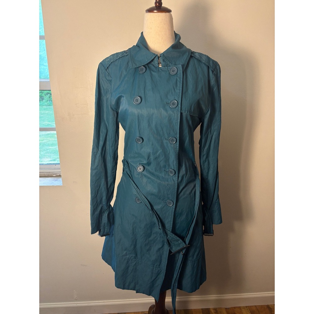 Kenneth Cole New York Teal Trench Coat Rain Jacket Belted‎ Double Breasted M